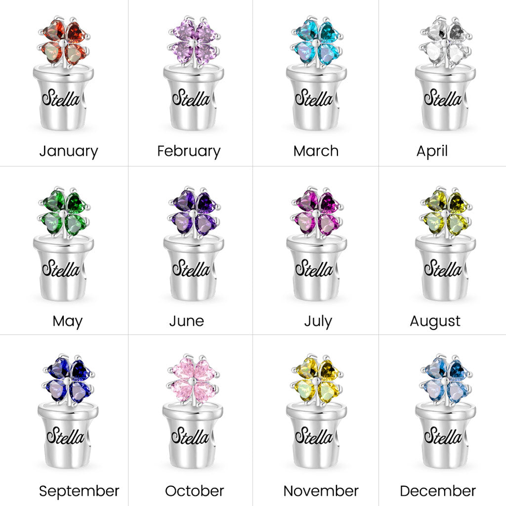 Gnoce Engravable Potted Flower Birthstone Four-leaf Clover Charm_7