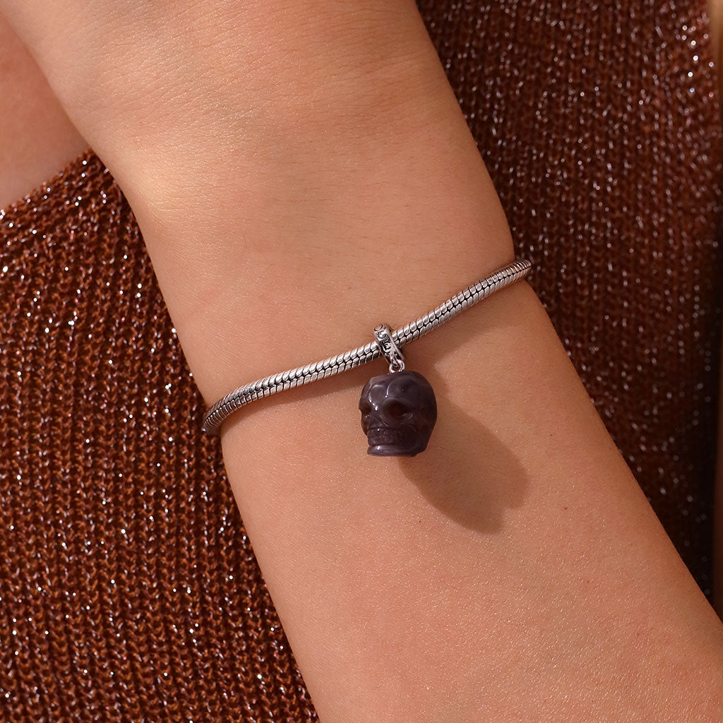 Gnoce Halloween Natural Agate Skull Pendant Dangle Charm_6