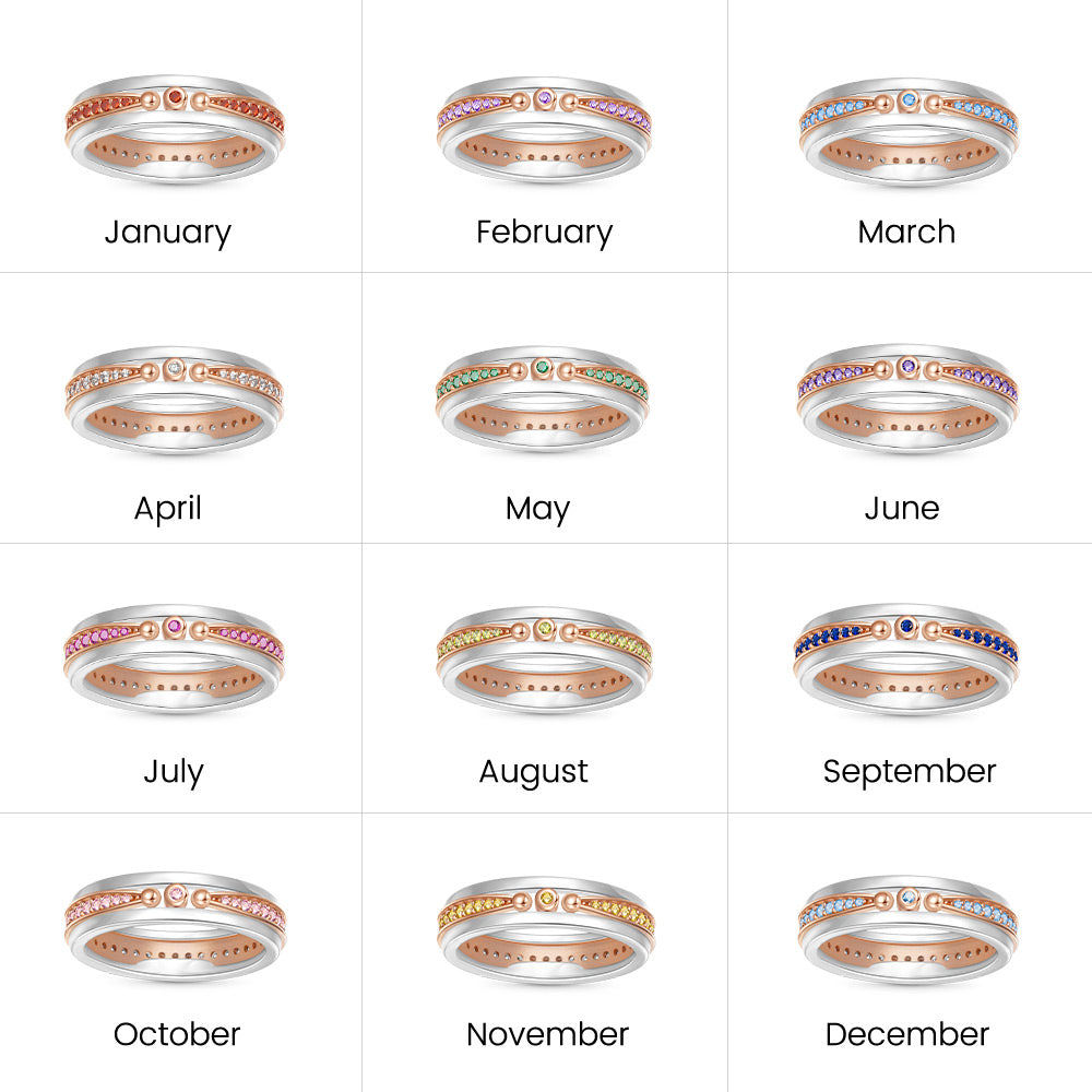 Gnoce Birthstone Linear Diamond Studded Rose Gold Ring_5