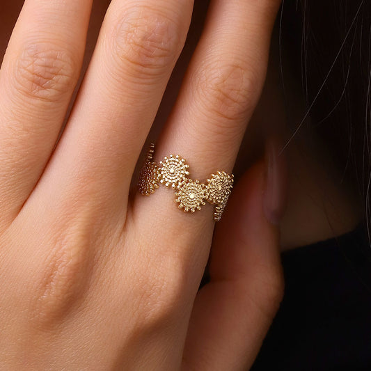 Gnoce Stunning Texture Stitching Gold Adjustable Ring_5