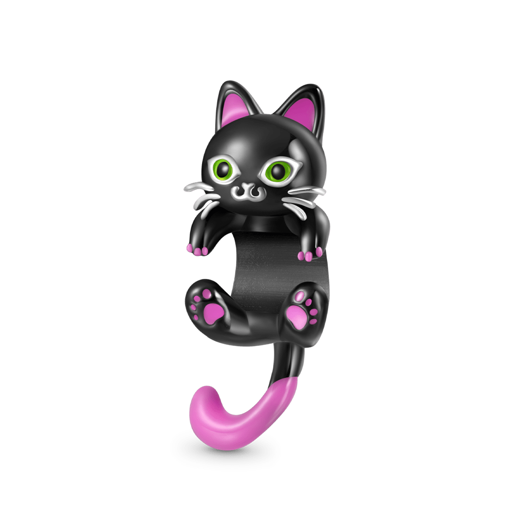 Gnoce Glow-in-the-Dark Pink Tail Black Cat Charm_2