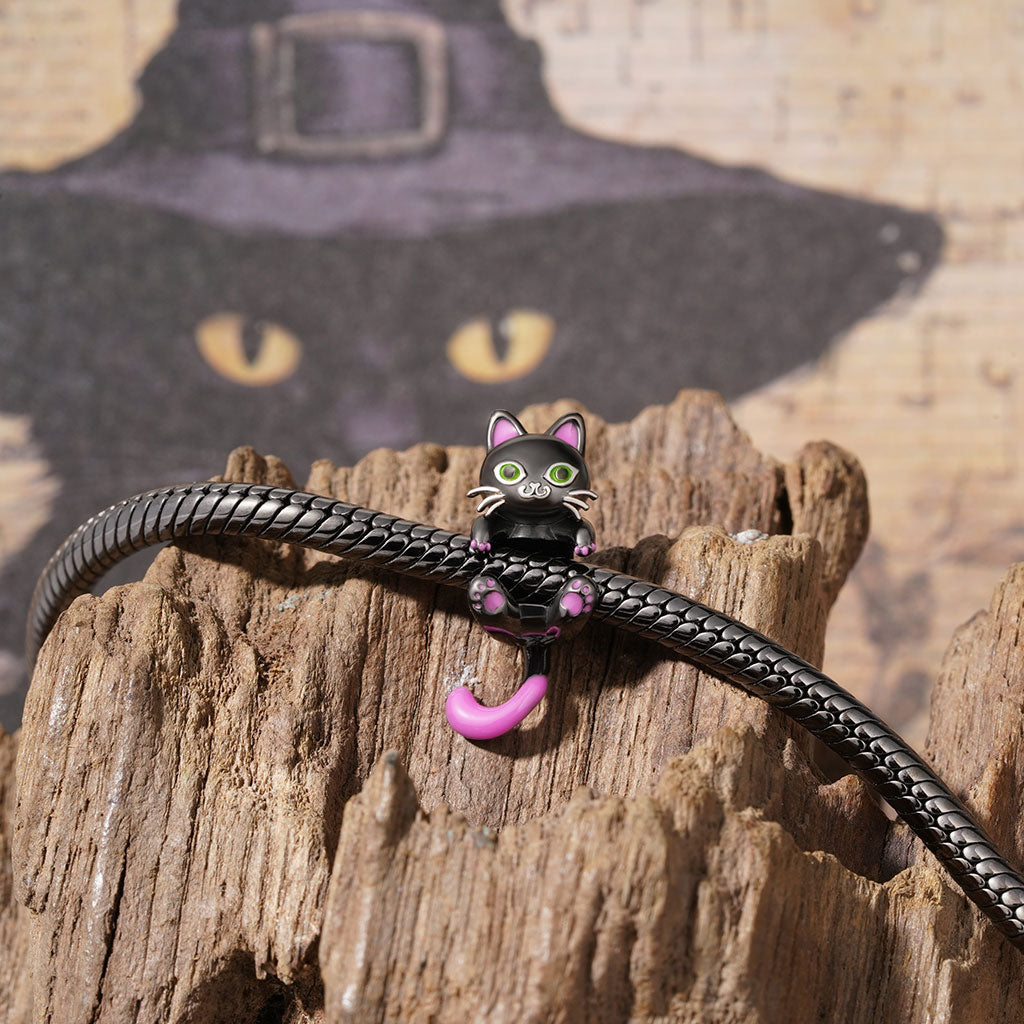 Gnoce Glow-in-the-Dark Pink Tail Black Cat Charm_4