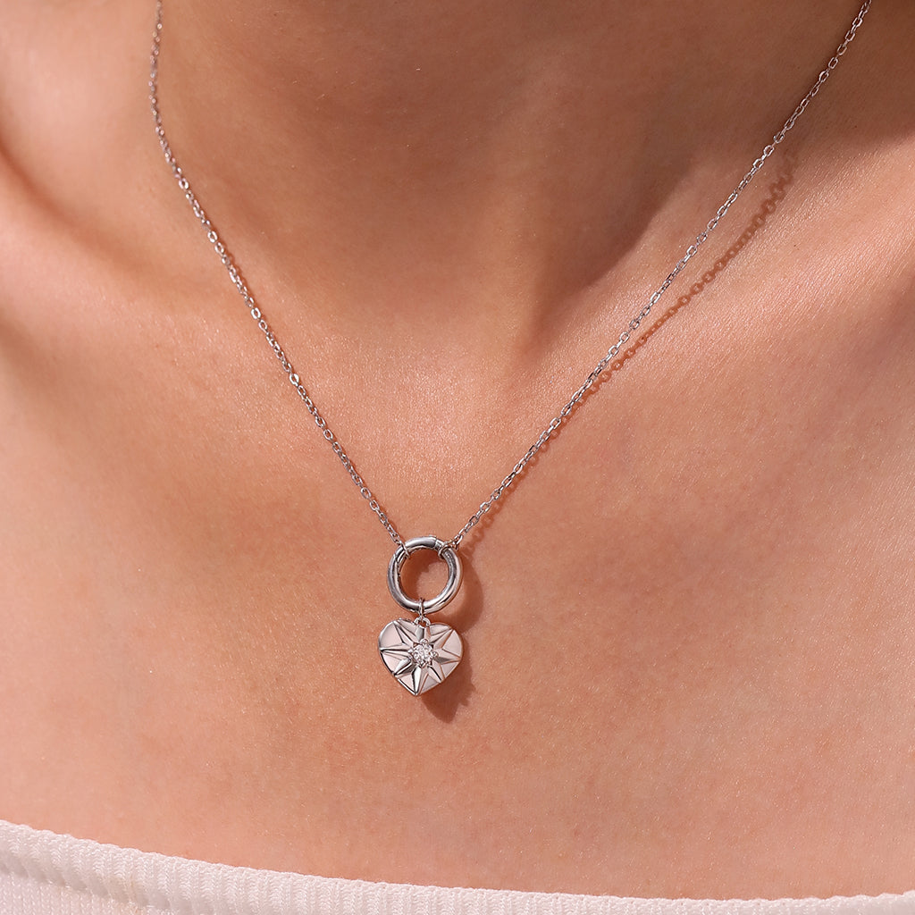 Gnoce Silver Circle Clasp Heart Charm Necklace_6