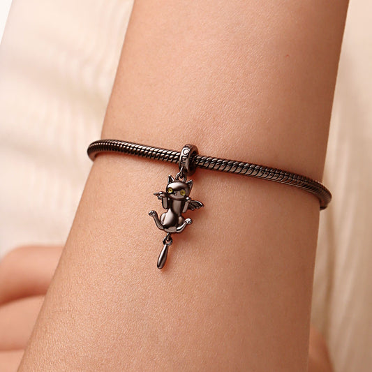 Gnoce Black Cat with Bat Wings Pendant Dangle Charm_6