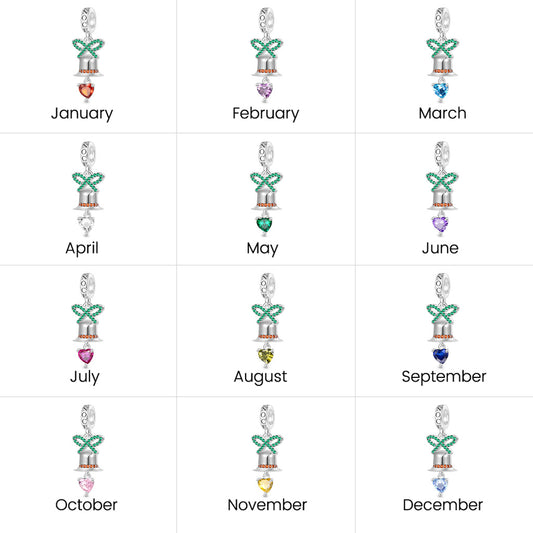 Gnoce Engravable Christmas Heart Bell Birthstone Pendant Dangle Charm_7