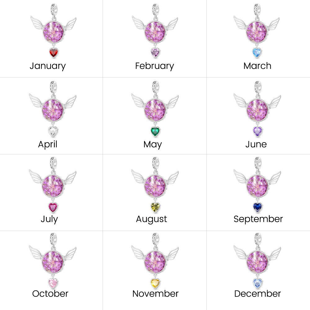 Gnoce Engravable Preserved Flower Wings Birthstone Pendant Dangle Charm_8