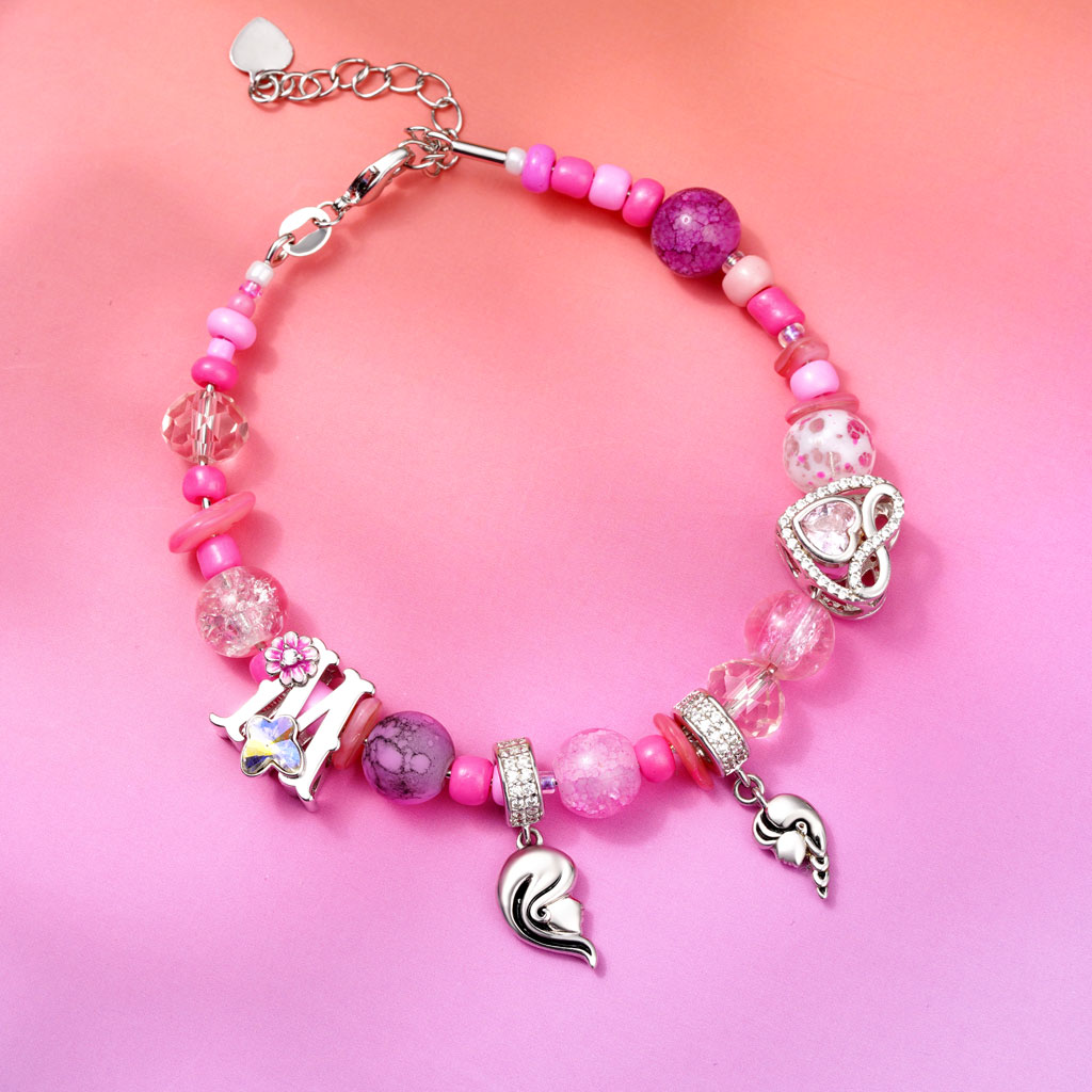 Gnoce DIY Pink Cracked Glass Beaded Bracelet_4