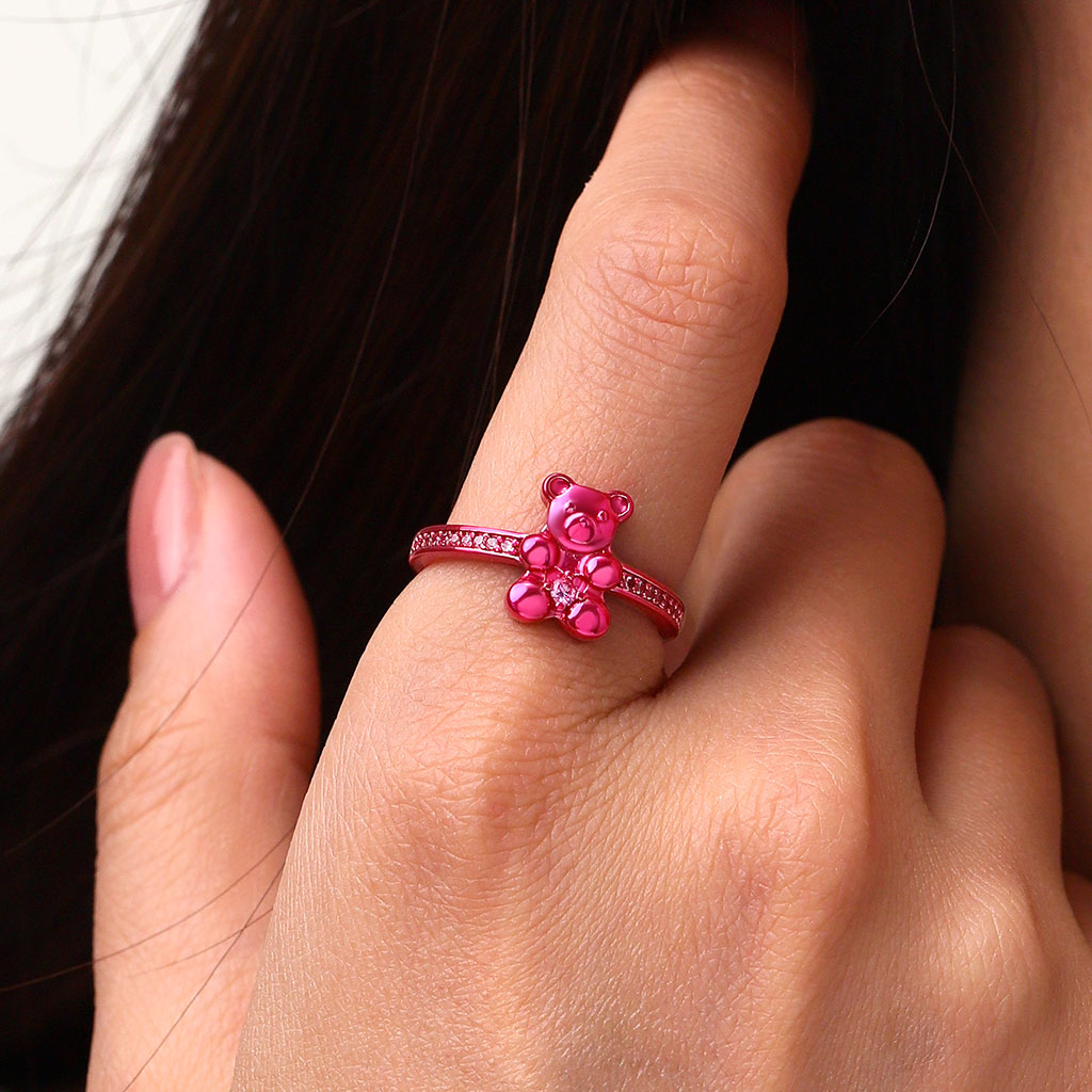 Gnoce Cute Pink Candy Bear Ring_5