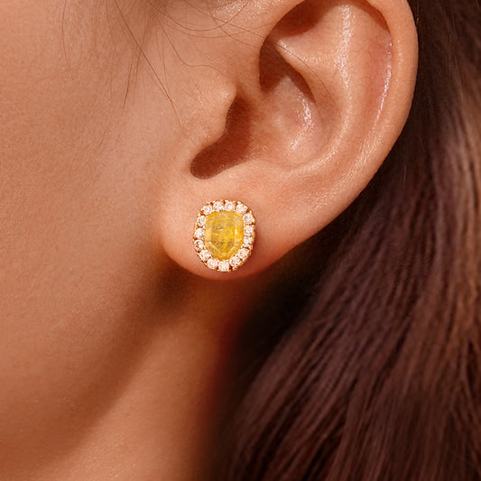 Gnoce Natural Irregular Gold Rutilated Quartz Stud Earrings_5