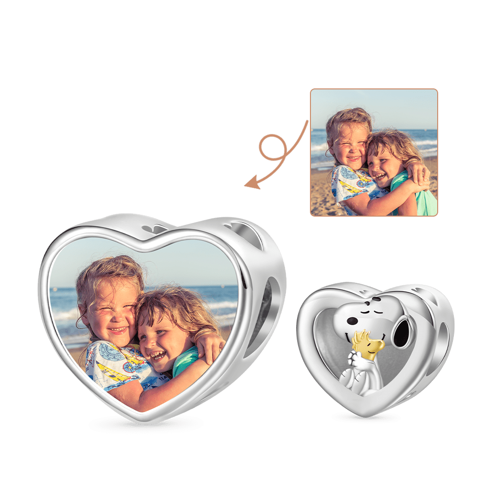 Gnoce Snoopy Hugs Woodstock Personalized Photo Heart Charm_1