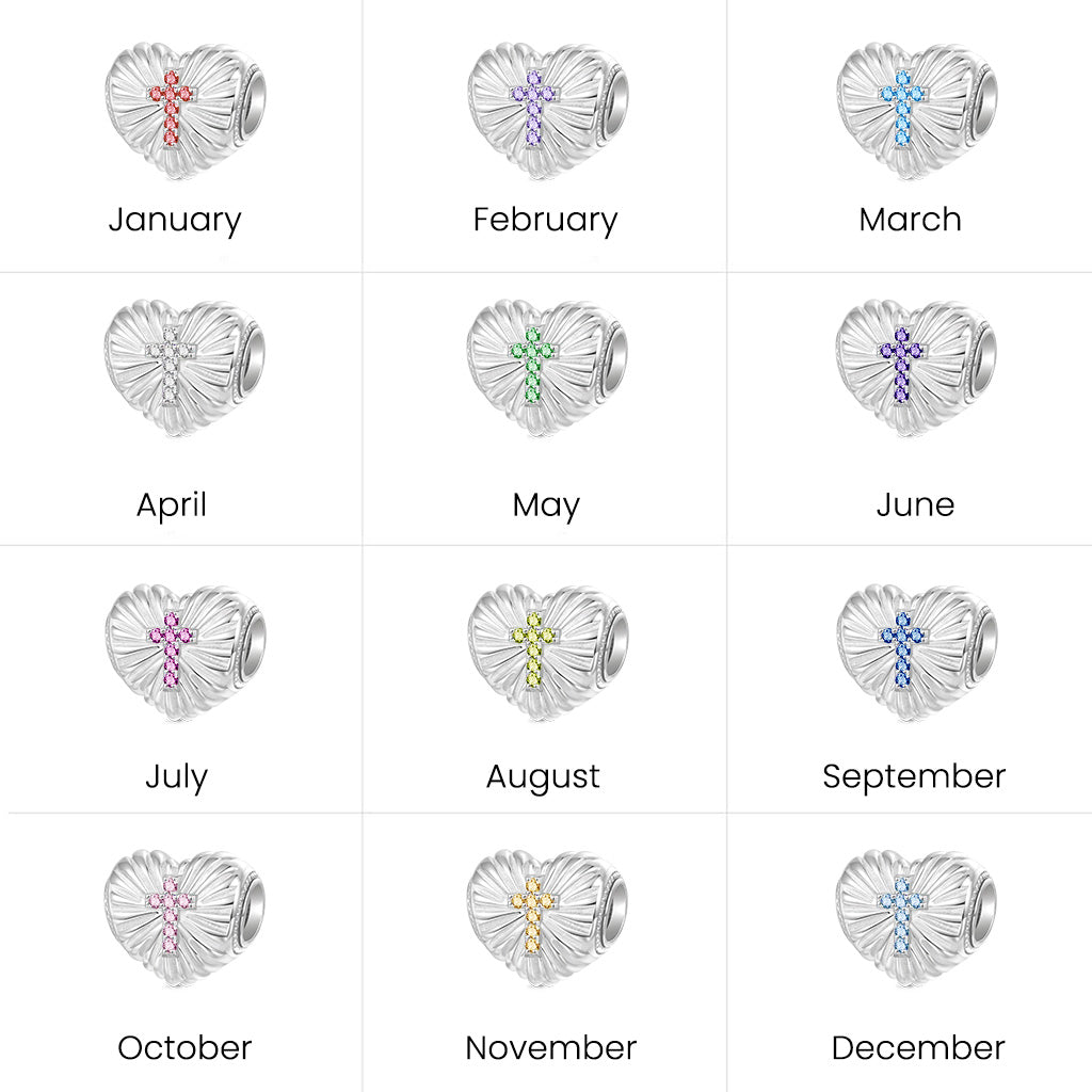 Gnoce Religious Cross 'Faith Over Fear' Heart Birthstone Charm_6
