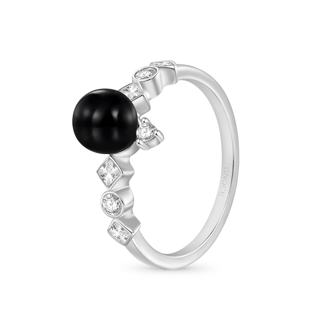 Gnoce Dark Black Pearl White Diamond Ring_2