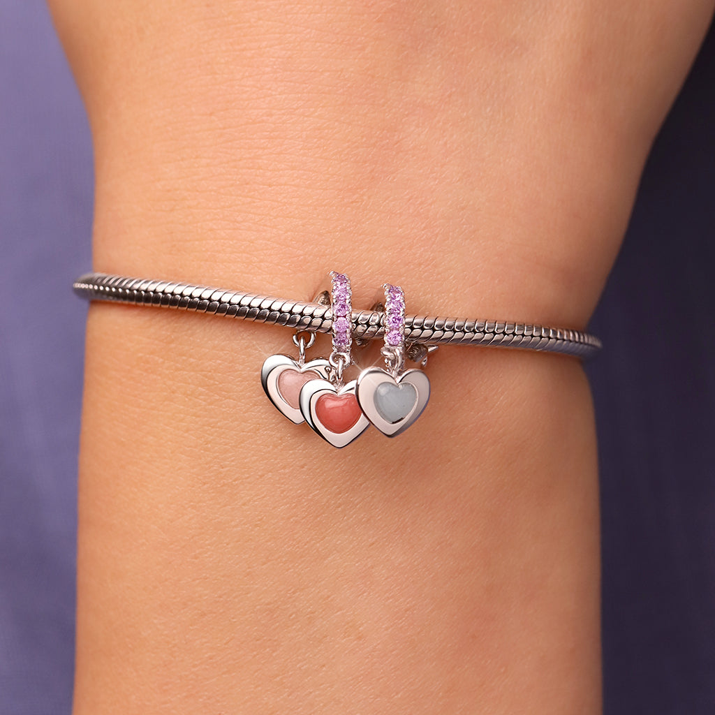 Gnoce Engravable Three Heart-shaped Glow-in-the-Dark Stone Family Pendant Dangle Charm_7