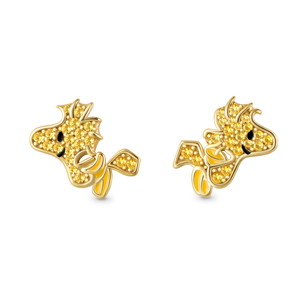 Gnoce Peanuts Smiling Flying Woodstock Diamond Stud Earrings_1
