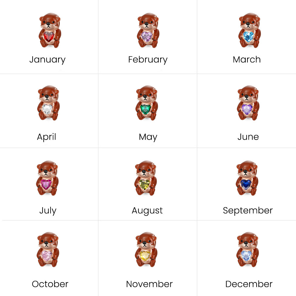 Gnoce Cute Brooke Otter Embraces Heart Birthstone Charm_7