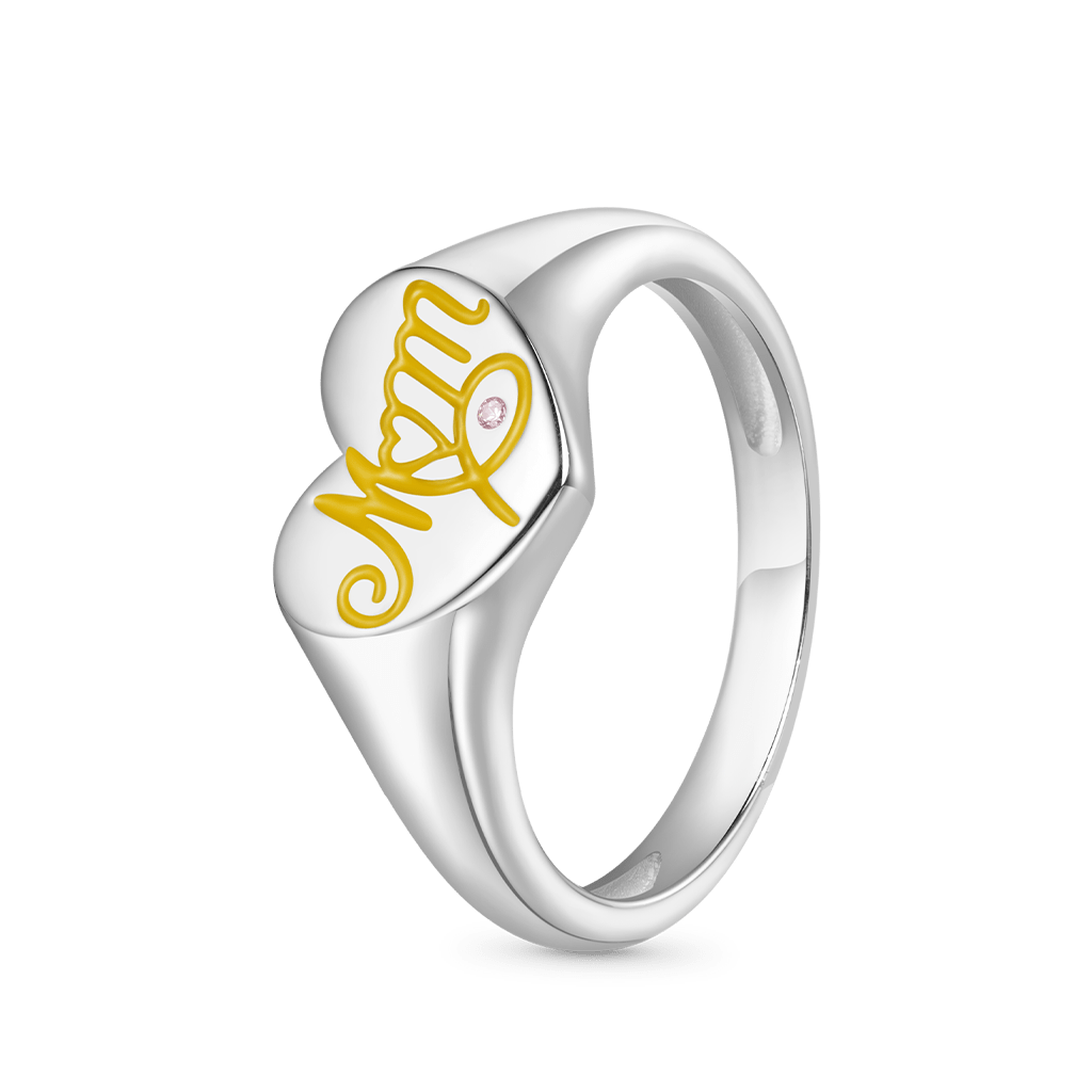 Gnoce Mother's Day Birthstone Heart Signet Ring_2