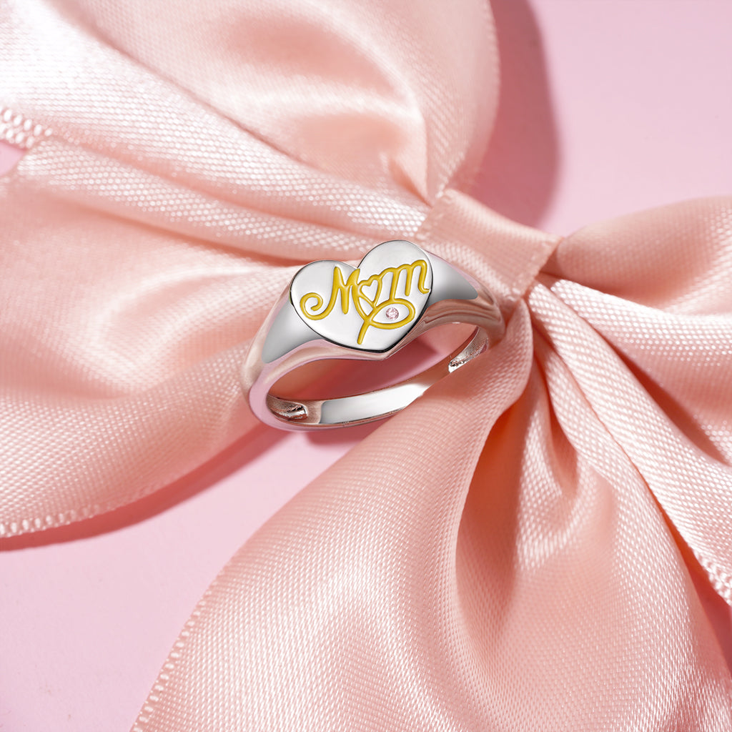 Gnoce Mother's Day Birthstone Heart Signet Ring_4
