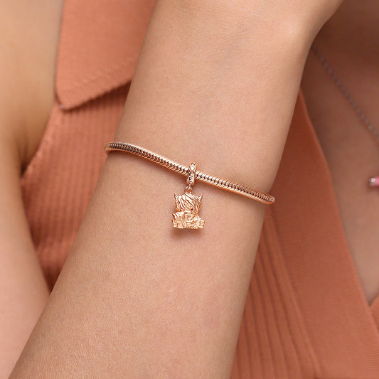 Gnoce Rose Gold Highland Cow Mother and Child Pendant Dangle Charm_5