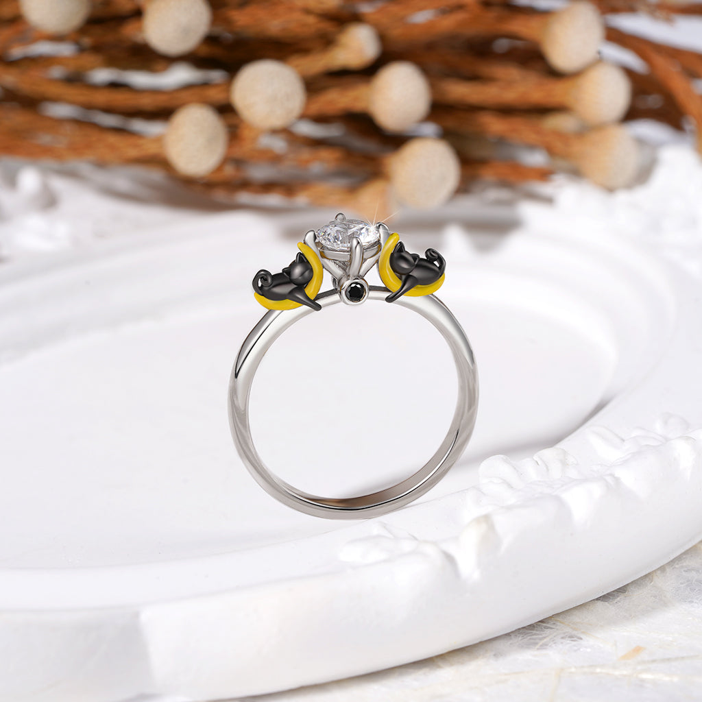 Gnoce Black Cat Moon White Diamond Ring_3