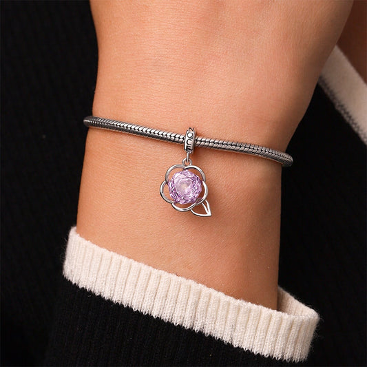 Gnoce Rose-cut Birthstone Floral Pendant Dangle Charm_7