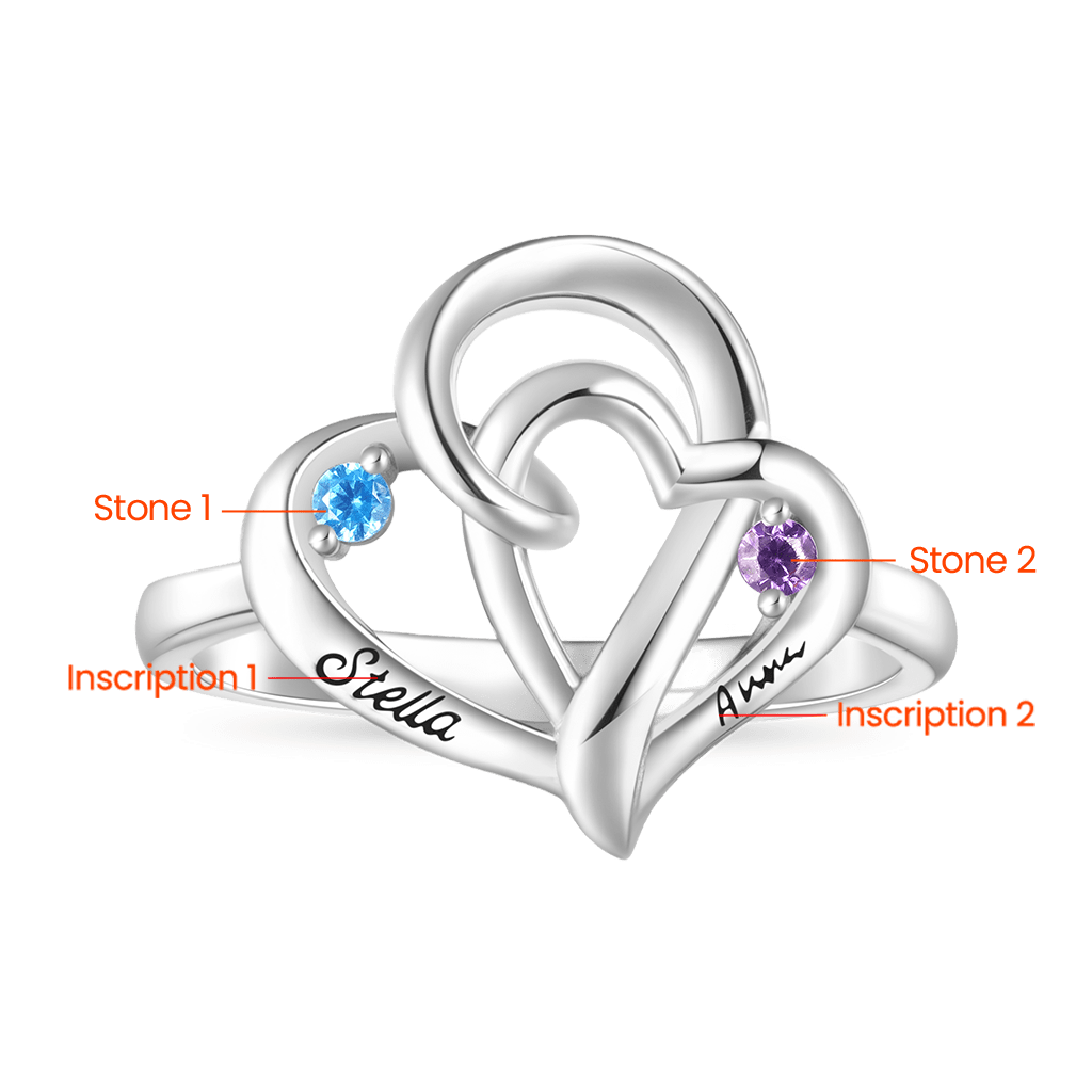 Gnoce Personalized Ladies' Double Heart Promise Ring_2