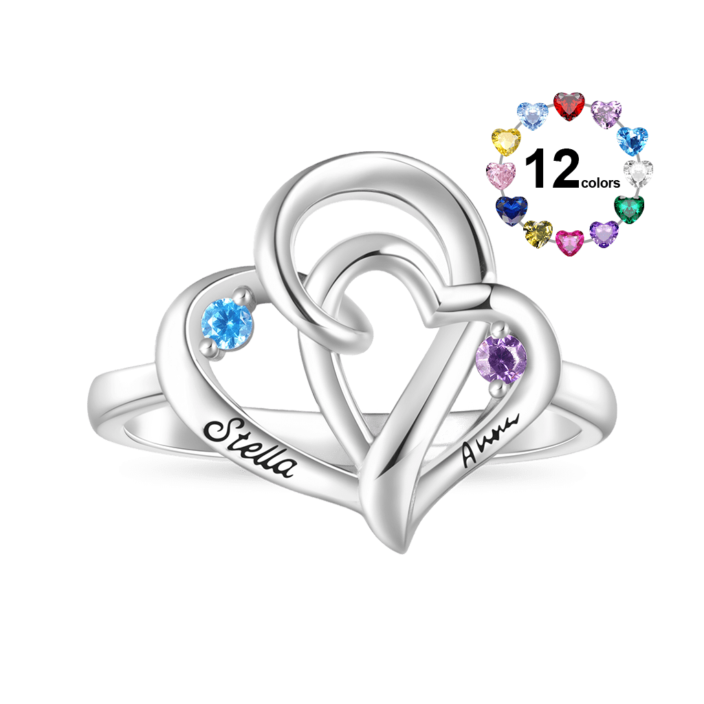 Gnoce Personalized Ladies' Double Heart Promise Ring_1