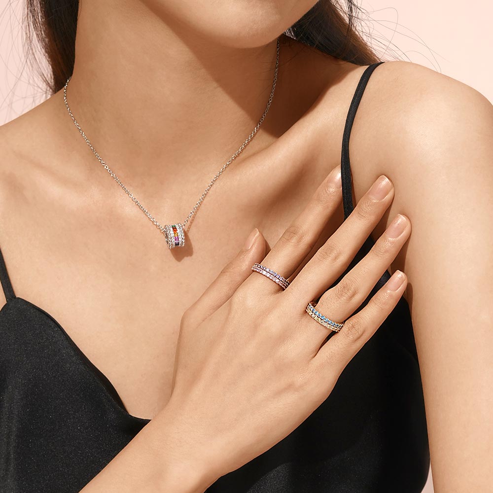 Gnoce Aquamarine Round-cut Statement Eternity Band Ring_5