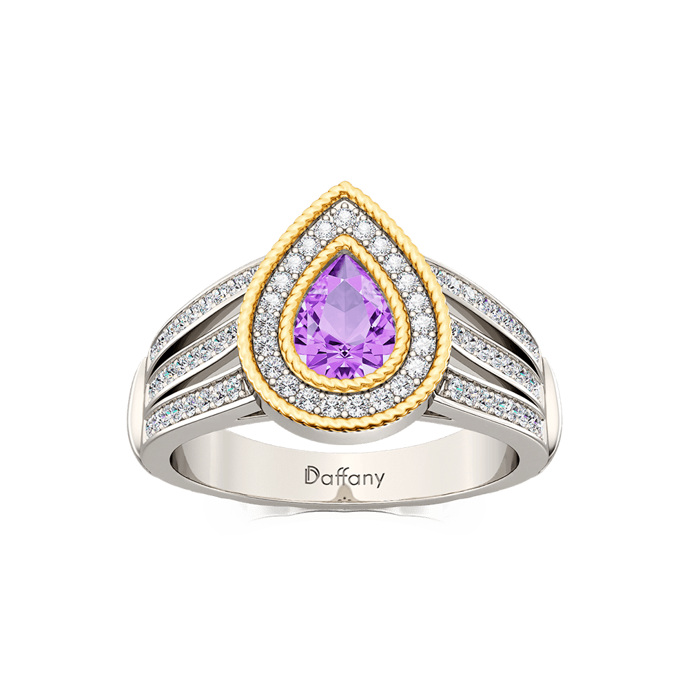 Gnoce Amethyst Double Pear Halo Split Shank Ring_4