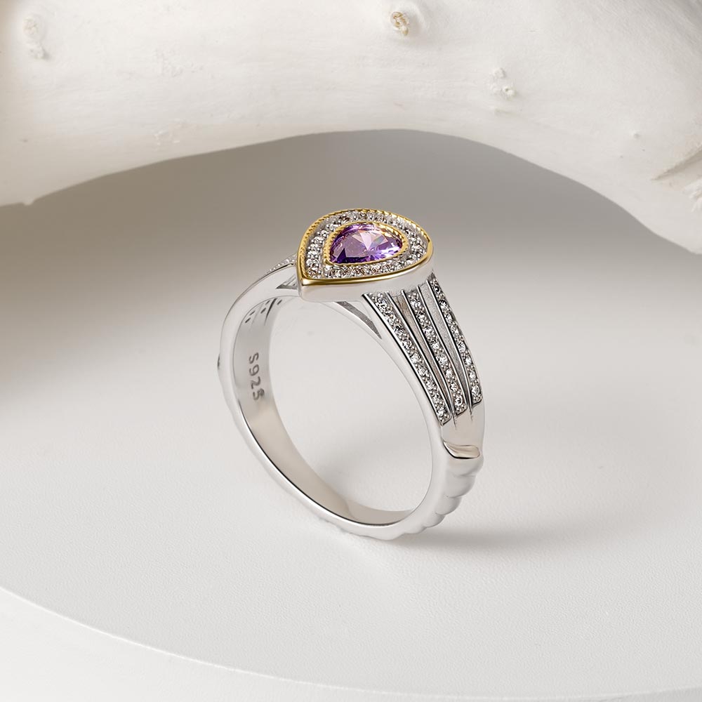 Gnoce Amethyst Double Pear Halo Split Shank Ring_5