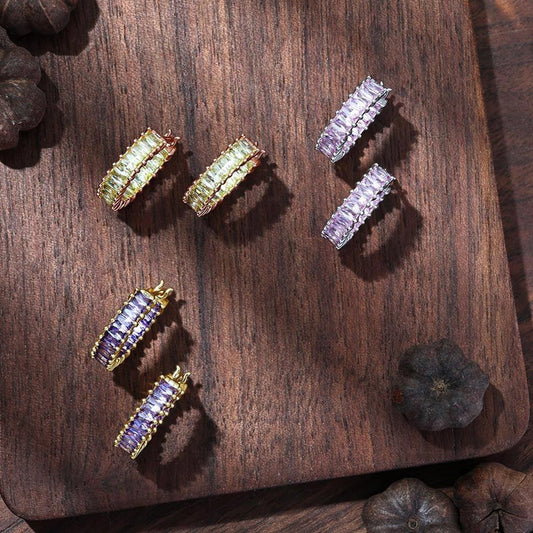 Gnoce Amethyst Baguette Cut Eternity Hoop Earrings_5