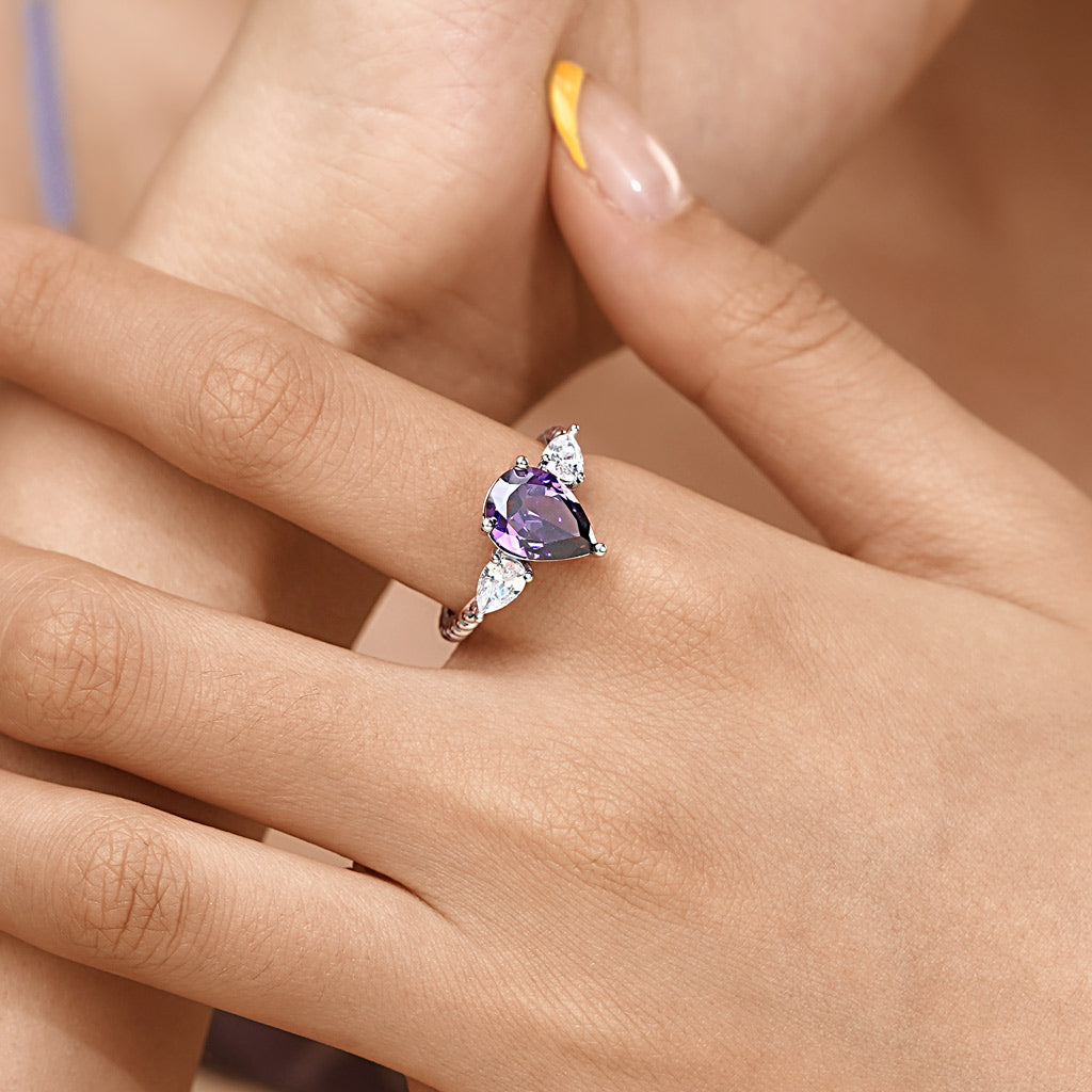 Gnoce Pear Amethyst Three-stone Twisted Rope Engagement Ring_7
