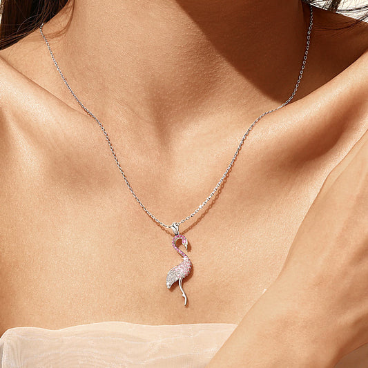 Gnoce Gradient Pink Flamingo Pave Pendant Necklace_7
