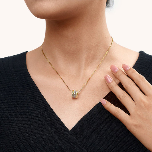 Gnoce Two-tone Twinkle Stars Drum Pendant Necklace_4