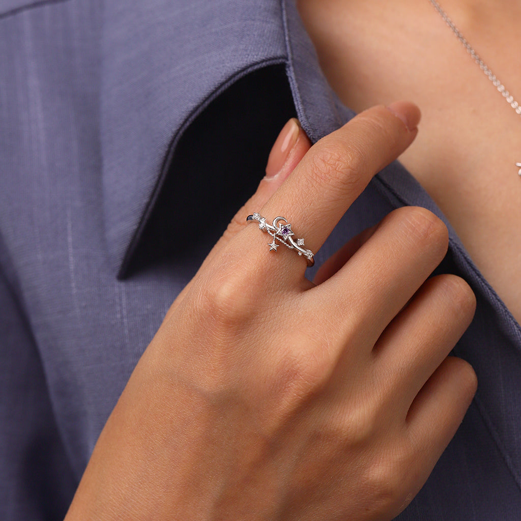 Gnoce Starry Blue Sparkling Moon Wave Ring_4