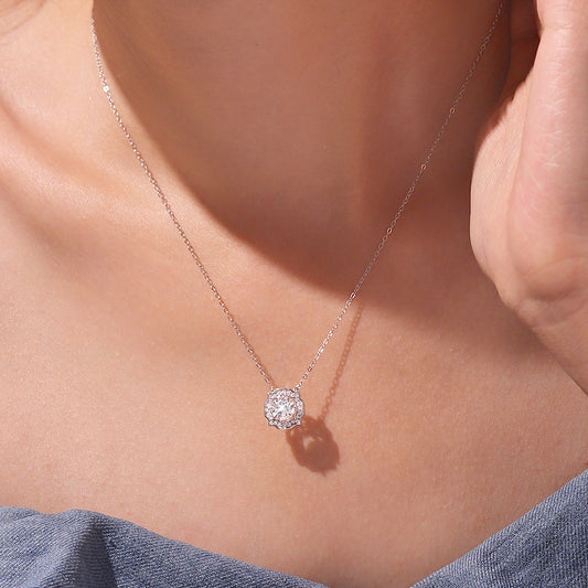 Gnoce 925S & VVS Round Center Moissanite 1CT Pendant Necklace_6