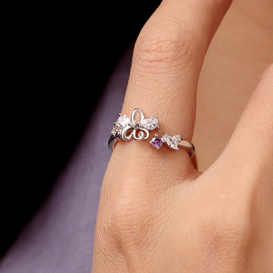 Gnoce White Purple Zircon Inlaid Flower Open Ring_5