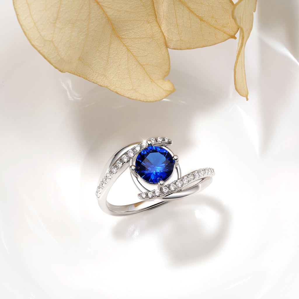 Gnoce Vintage Blue Zircon Birthstone Engagement Ring_5