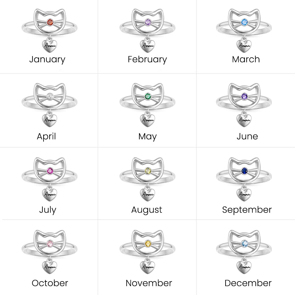 Gnoce Personalized Engravable Birthstone Cute Cat Ring_6
