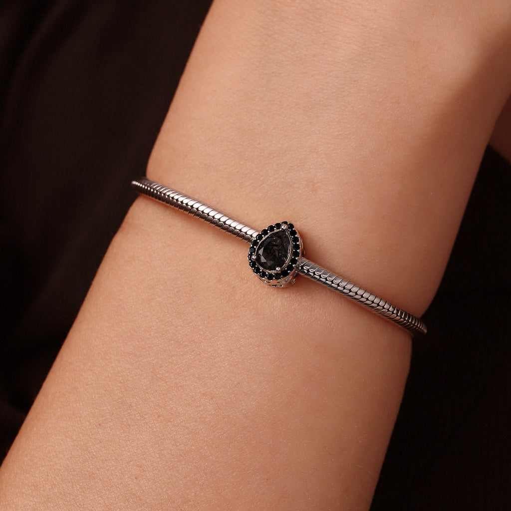 Gnoce Pear-shaped Black Hair Quartz Inlaid with Engravable Charm_6