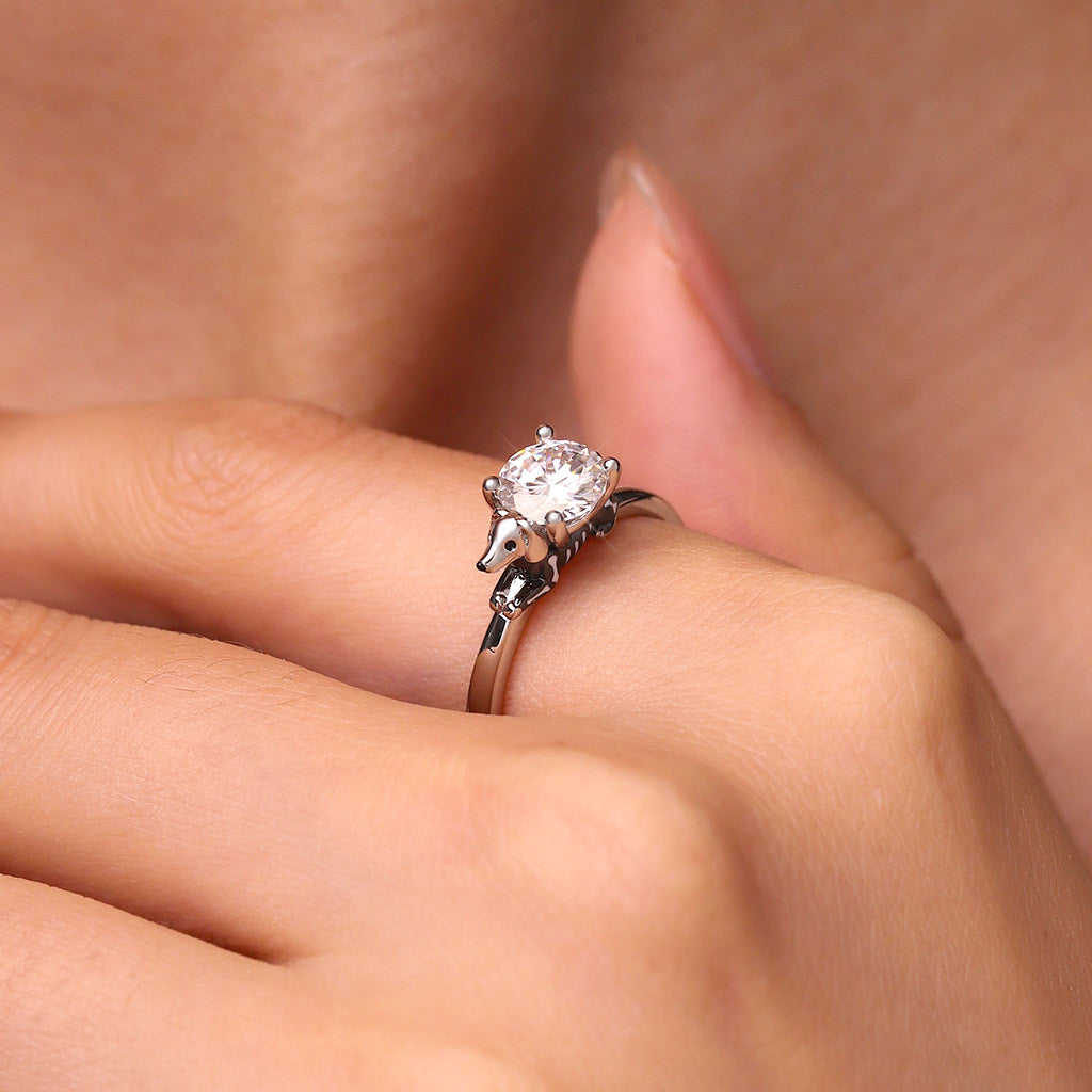 Gnoce Skeleton Puppy Embraces Moissanite Round Cut Ring_9