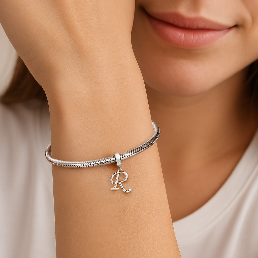 Gnoce "Real Friend" Letter R 925 Sterling Silver Dangling Charm Great for Bracelet, Choker, Necklace_3