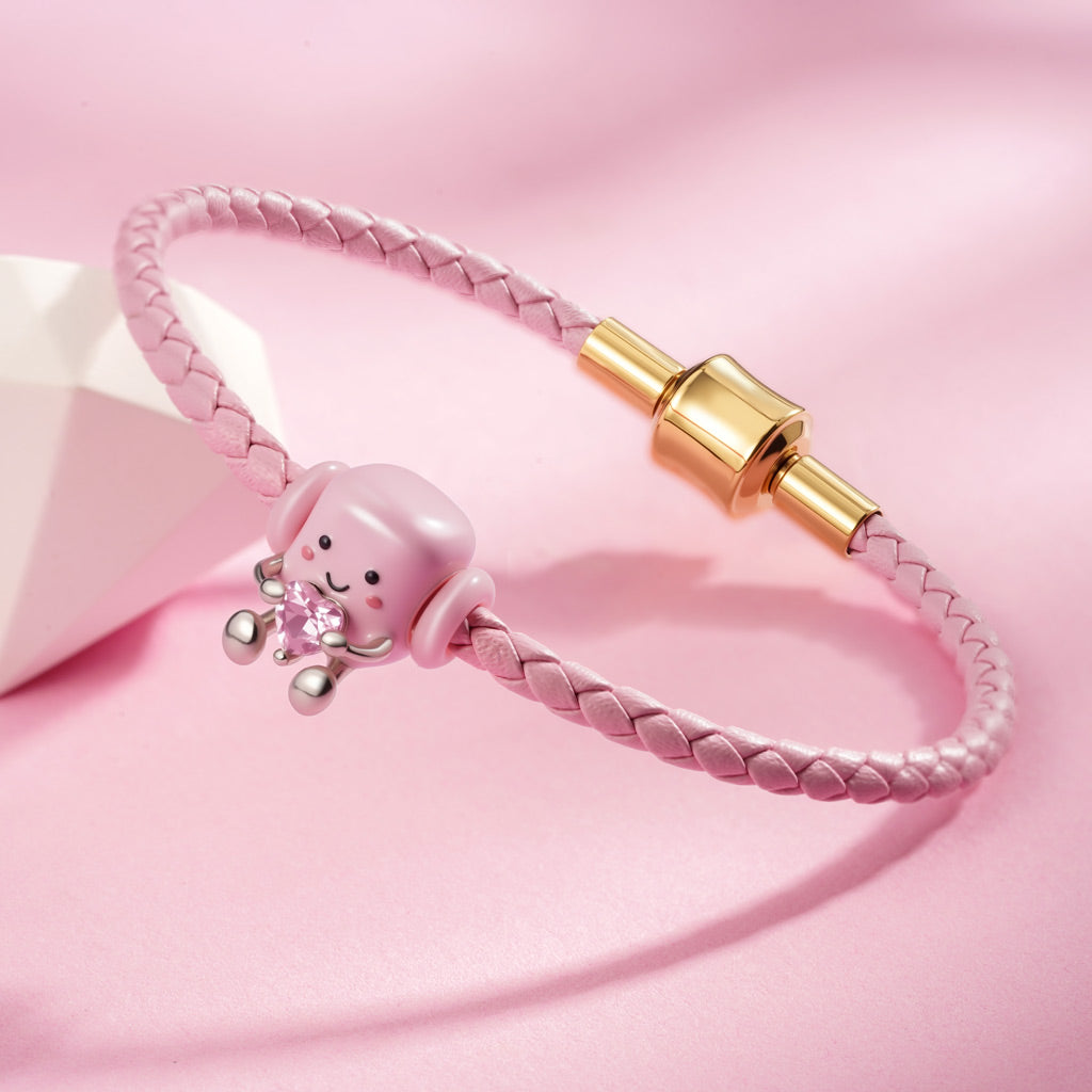 Gnoce Pink Threaded Snap Basic Bracelet with 2 Pieces of Stoppers_3