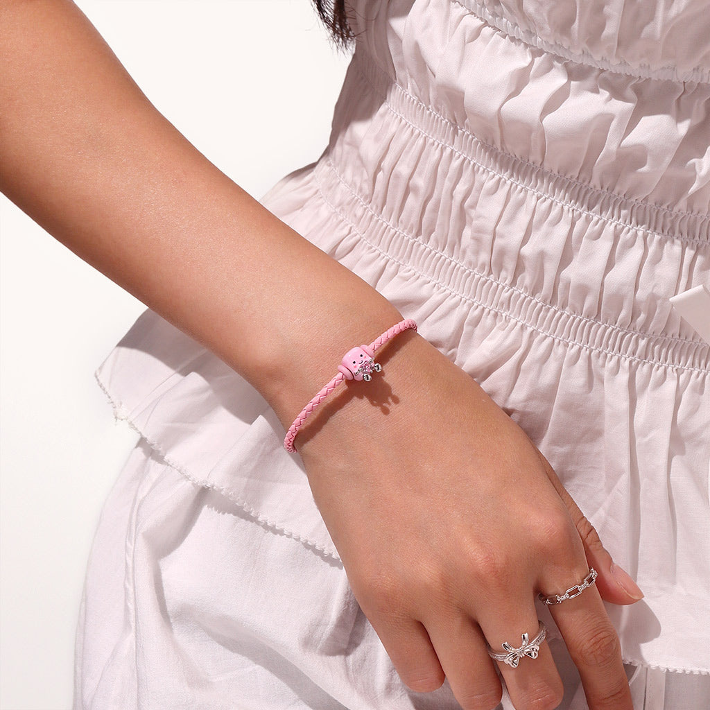 Gnoce Pink Threaded Snap Basic Bracelet with 2 Pieces of Stoppers_4