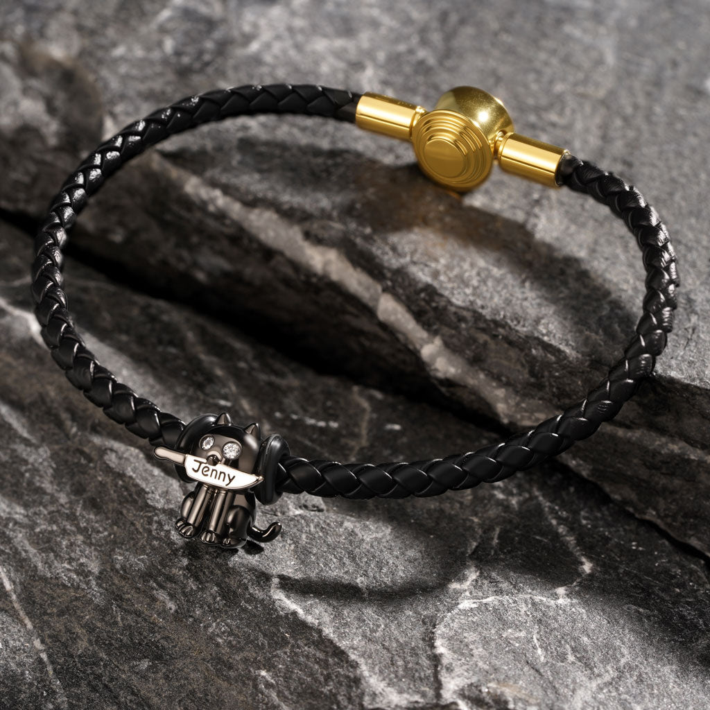 Gnoce Black Threaded  Snap Basic Bracelet with 2 Pieces of Stoppers_3