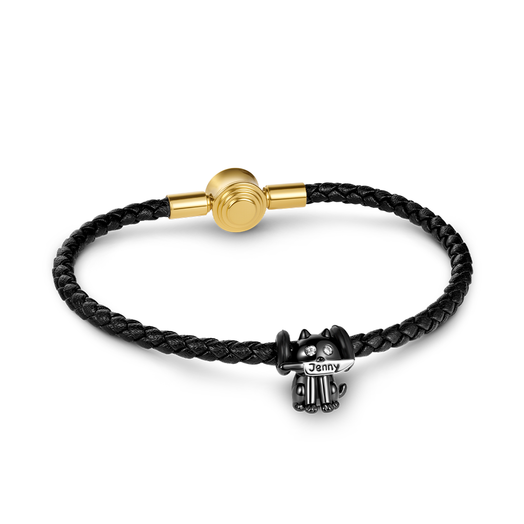 Gnoce Black Threaded  Snap Basic Bracelet with 2 Pieces of Stoppers_2