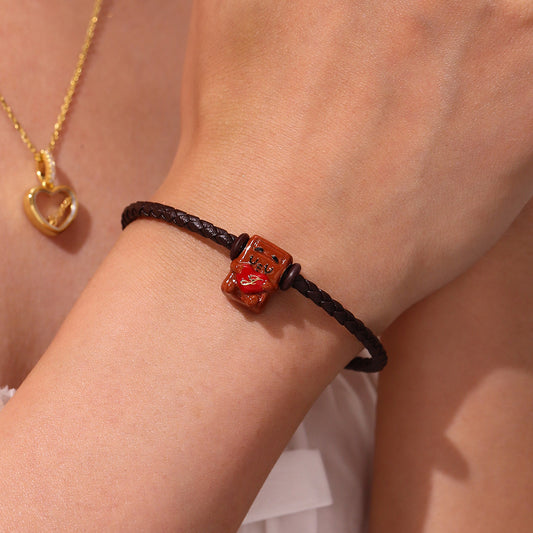 Gnoce Brown Round Snap Basic Bracelet with 2 Pieces of Stoppers_5