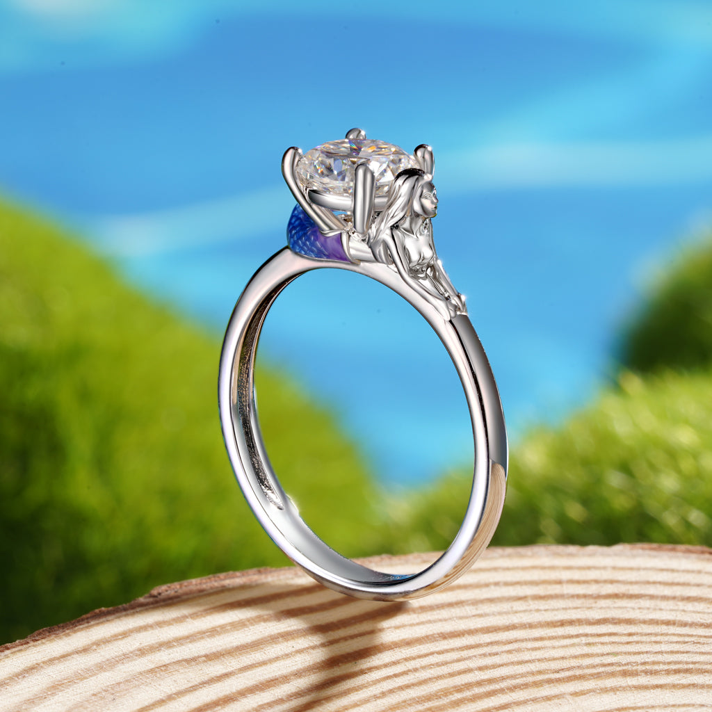 Gnoce Mermaid Embraces Moissanite Round Cut Ring_7