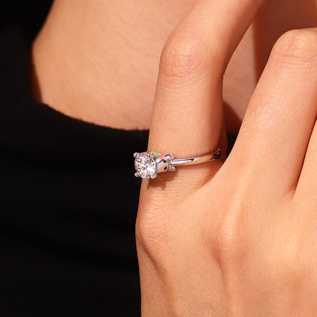 Gnoce Sea Turtles Embraces Moissanite Round Cut Ring_9