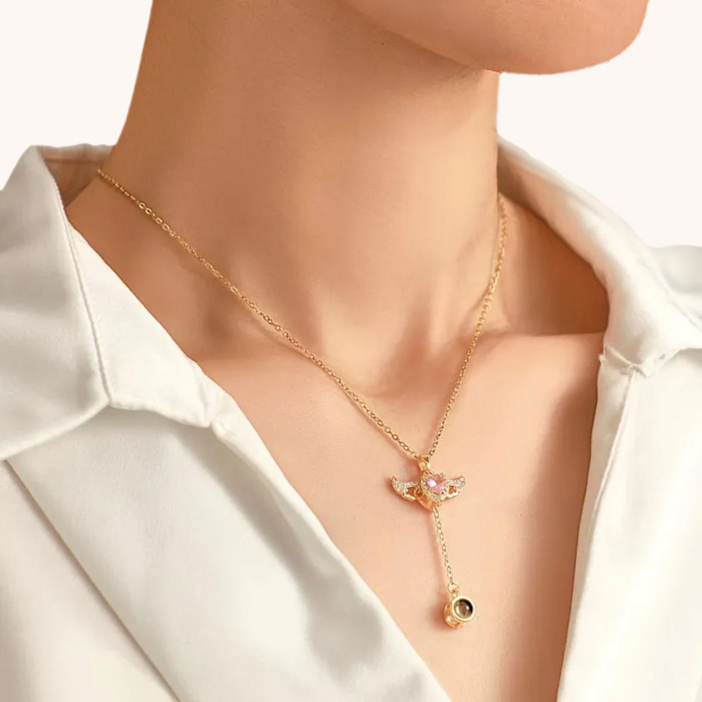 Gnoce Projection Cupid Heart Angel Wings Personalized Photo Necklace_5