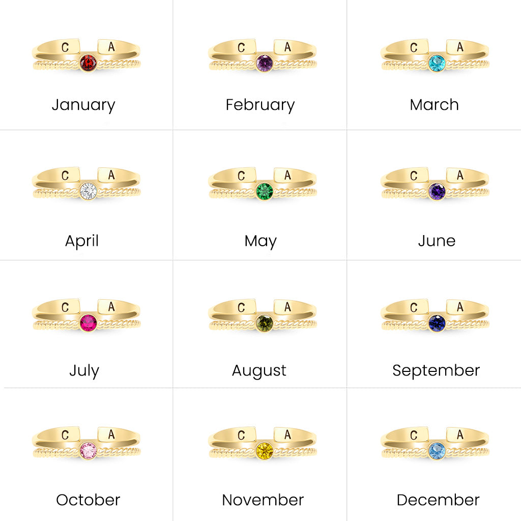 Gnoce Custom Initial Personalized Filled Twisted Birthstone Rings_5